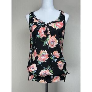 Cato Women’s Ruffle Trim Tank Top With Drawstring Bottom Size M Black Floral